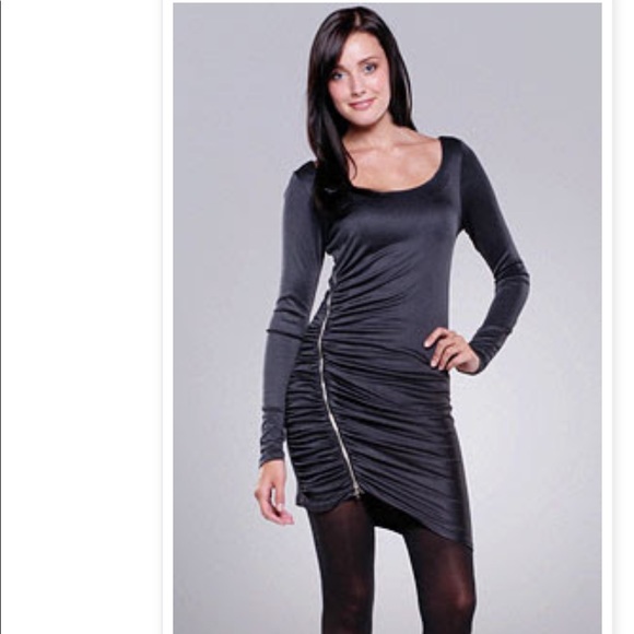 Gray bodycon side zipper long sleeve dress - Picture 1 of 10